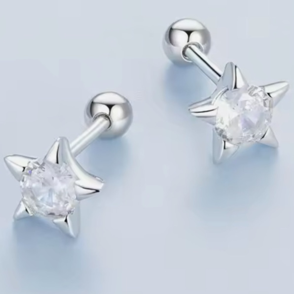 White Gold Plated 925 Sterling Silver Mini Starlight Stud Nose, Earrings